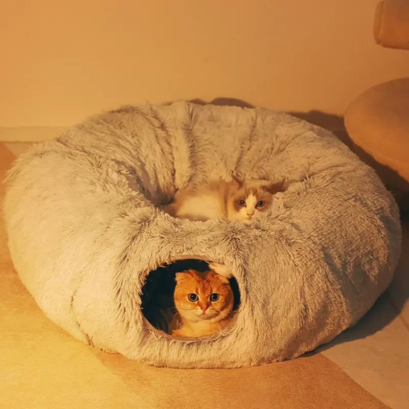 Fluffy 2 In 1 Round Tunnel Cat Beds