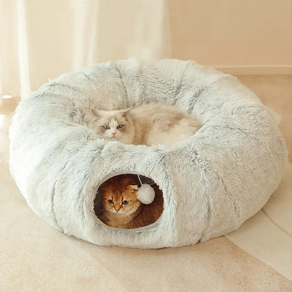 Fluffy 2 In 1 Round Tunnel Cat Beds