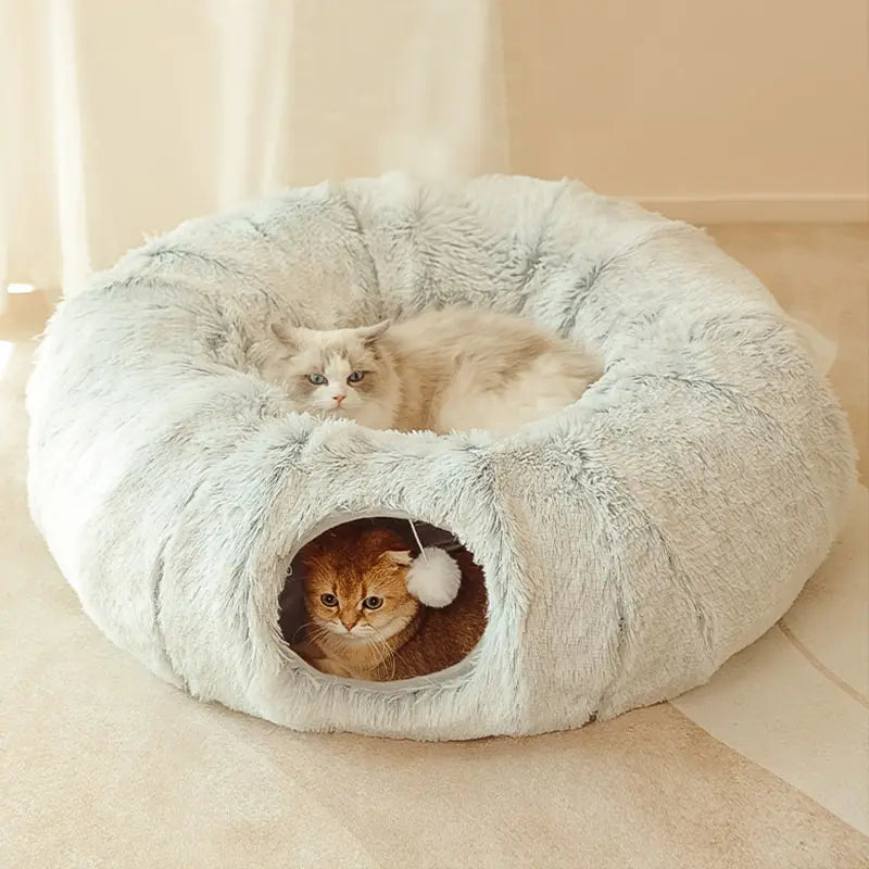 Fluffy 2 In 1 Round Tunnel Cat Beds