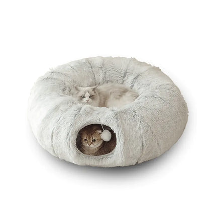 Fluffy 2 In 1 Round Tunnel Cat Beds