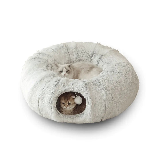 Fluffy 2 In 1 Round Tunnel Cat Beds